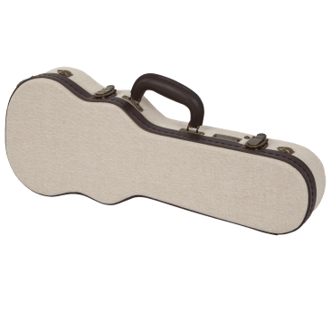 DELUXE WOOD CASE FOR SOPRANO STYLE UKULELE; JOURNEYMAN BURLAP EXTERIOR